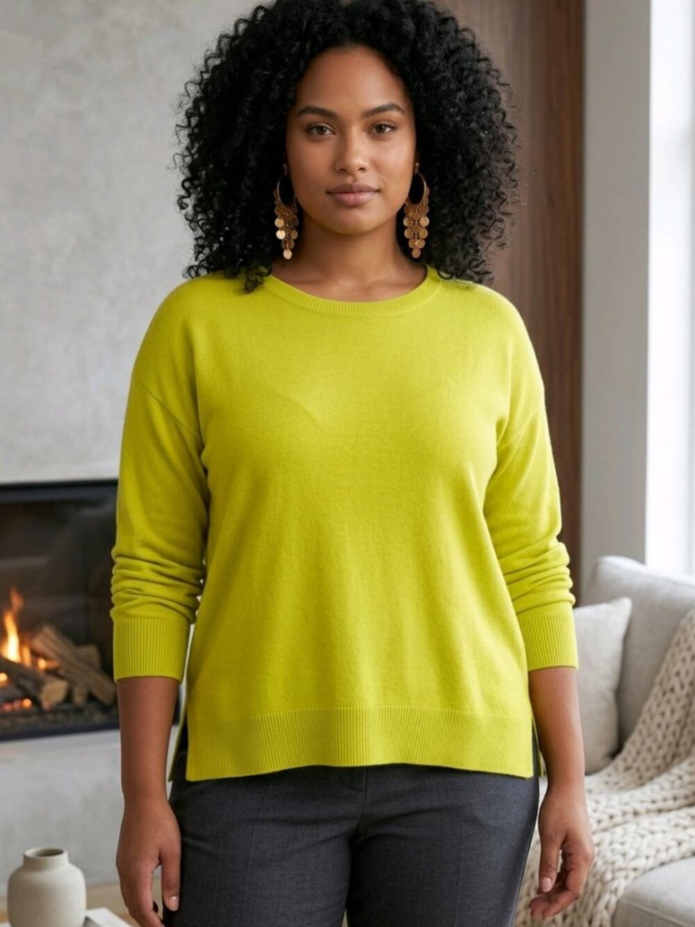 Style & Co Light Lime Sweater Long Sleeve